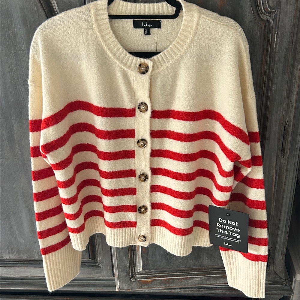 Lulu's Red and Cream Button-Up Sweater